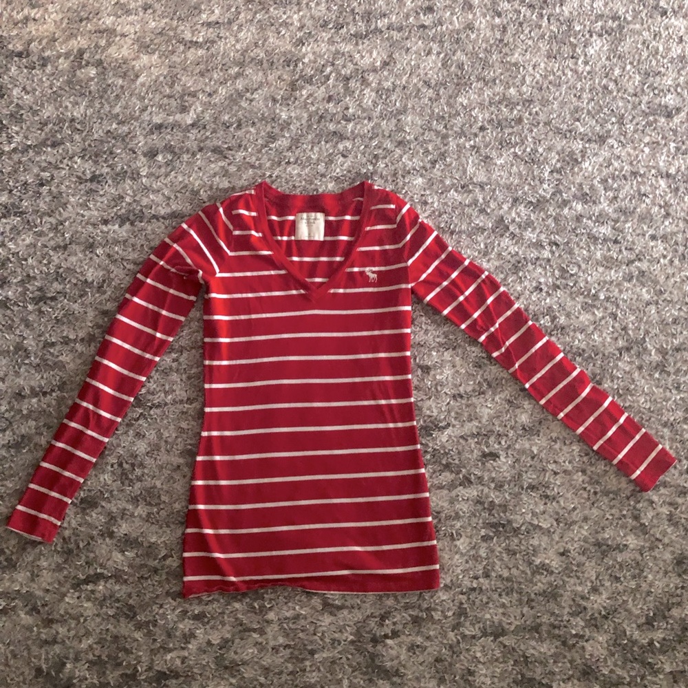 A&F: Red & White Striped Long Sleeve